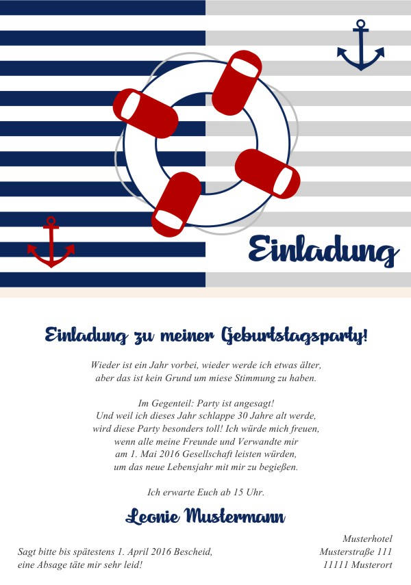 Maritime Einladungskarten zum Geburtstag