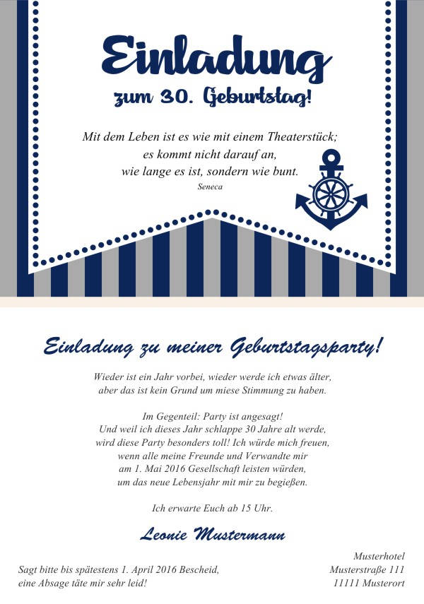 Maritime Einladungskarten zum Geburtstag