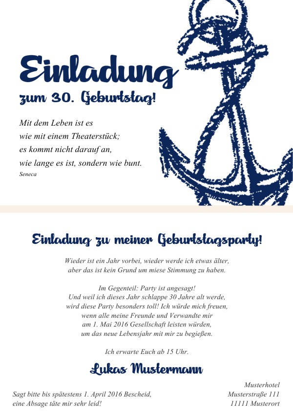 Maritime Einladungskarten zum Geburtstag