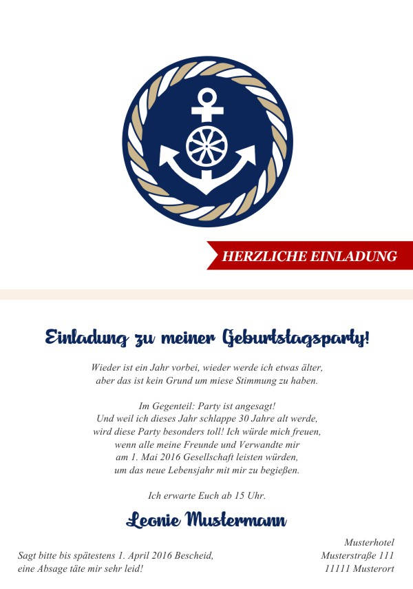 Maritime Einladungskarten zum Geburtstag