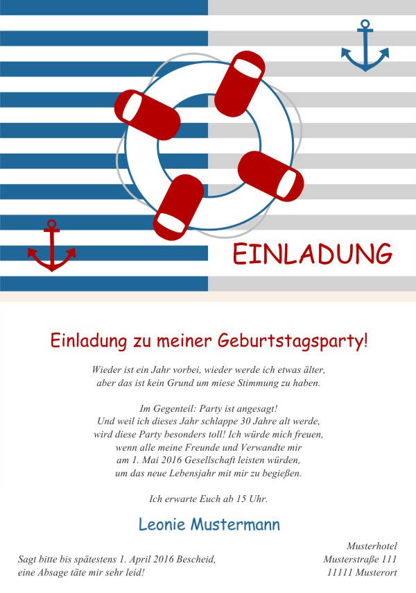 Maritime Einladungskarten zum Geburtstag