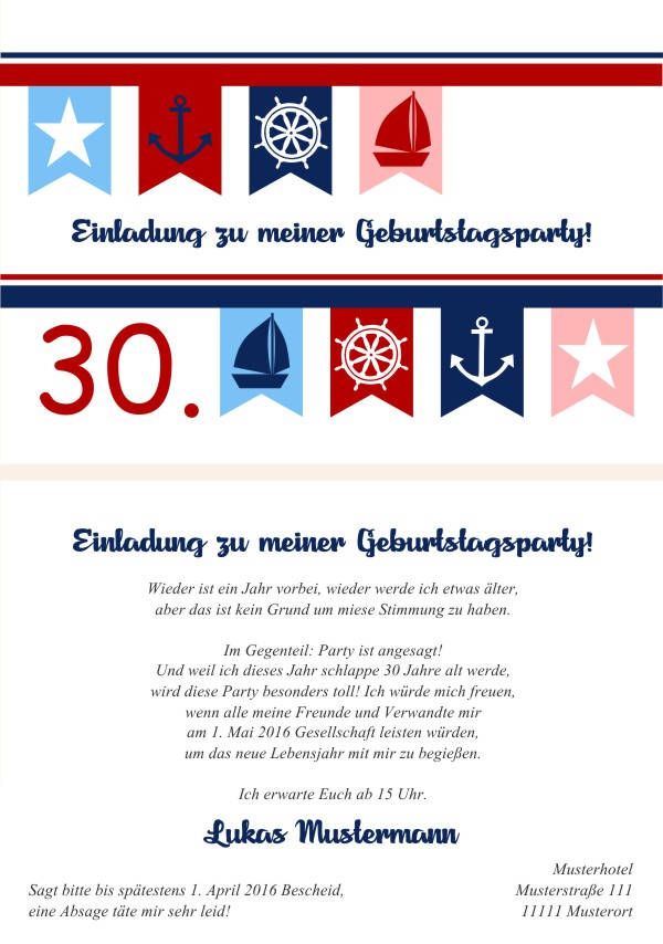 Maritime Einladungskarten zum Geburtstag