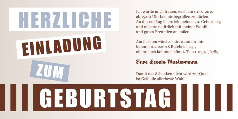 Originelle Einladungskarten zum 70 Geburtstag