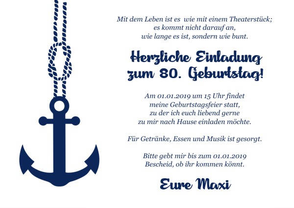 Maritime Einladungskarten zum Geburtstag