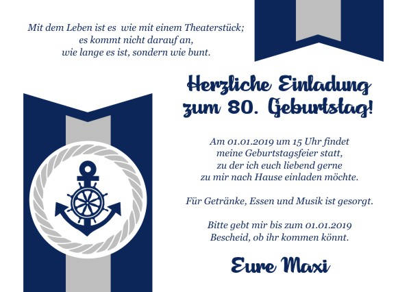 Maritime Einladungskarten zum Geburtstag