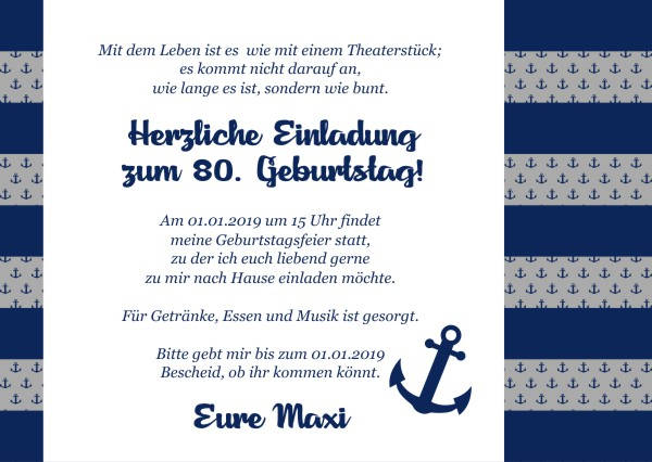 Maritime Einladungskarten zum Geburtstag