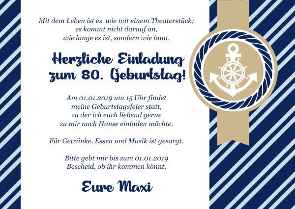 Maritime Einladungskarten zum Geburtstag