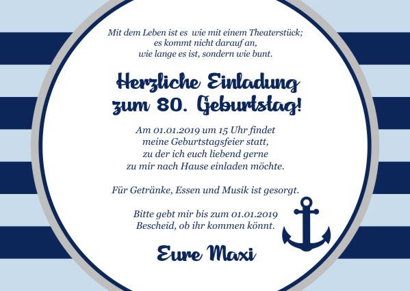 Maritime Einladungskarten zum Geburtstag