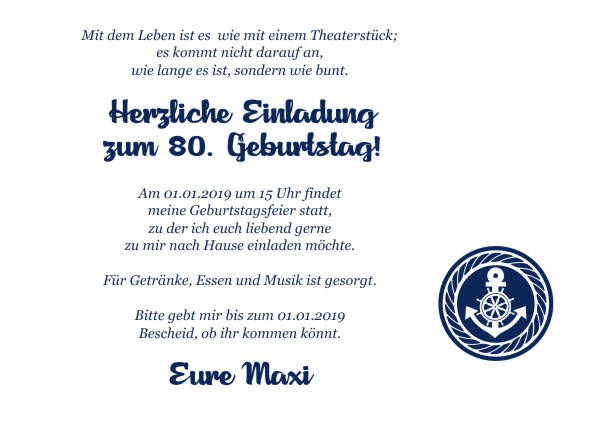 Maritime Einladungskarten zum Geburtstag