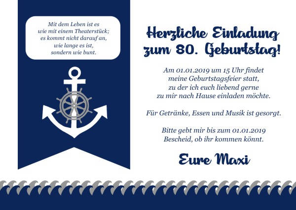 Maritime Einladungskarten zum Geburtstag