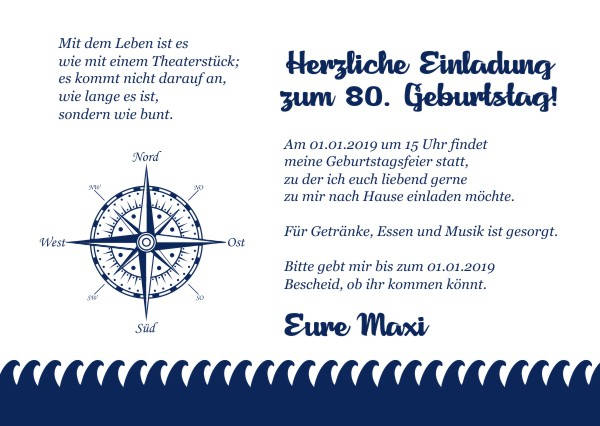 Maritime Einladungskarten zum Geburtstag