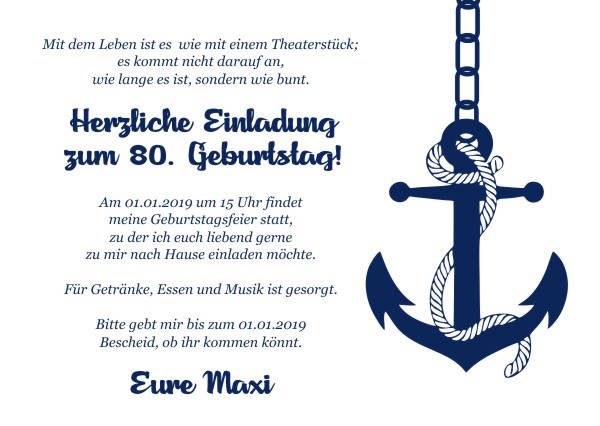 Maritime Einladungskarten zum Geburtstag