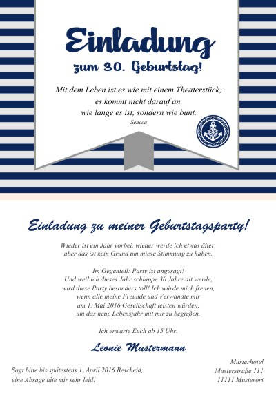 Maritime Einladungskarten Geburtstag