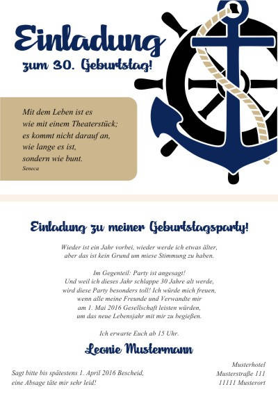 Maritime Einladungskarten Geburtstag